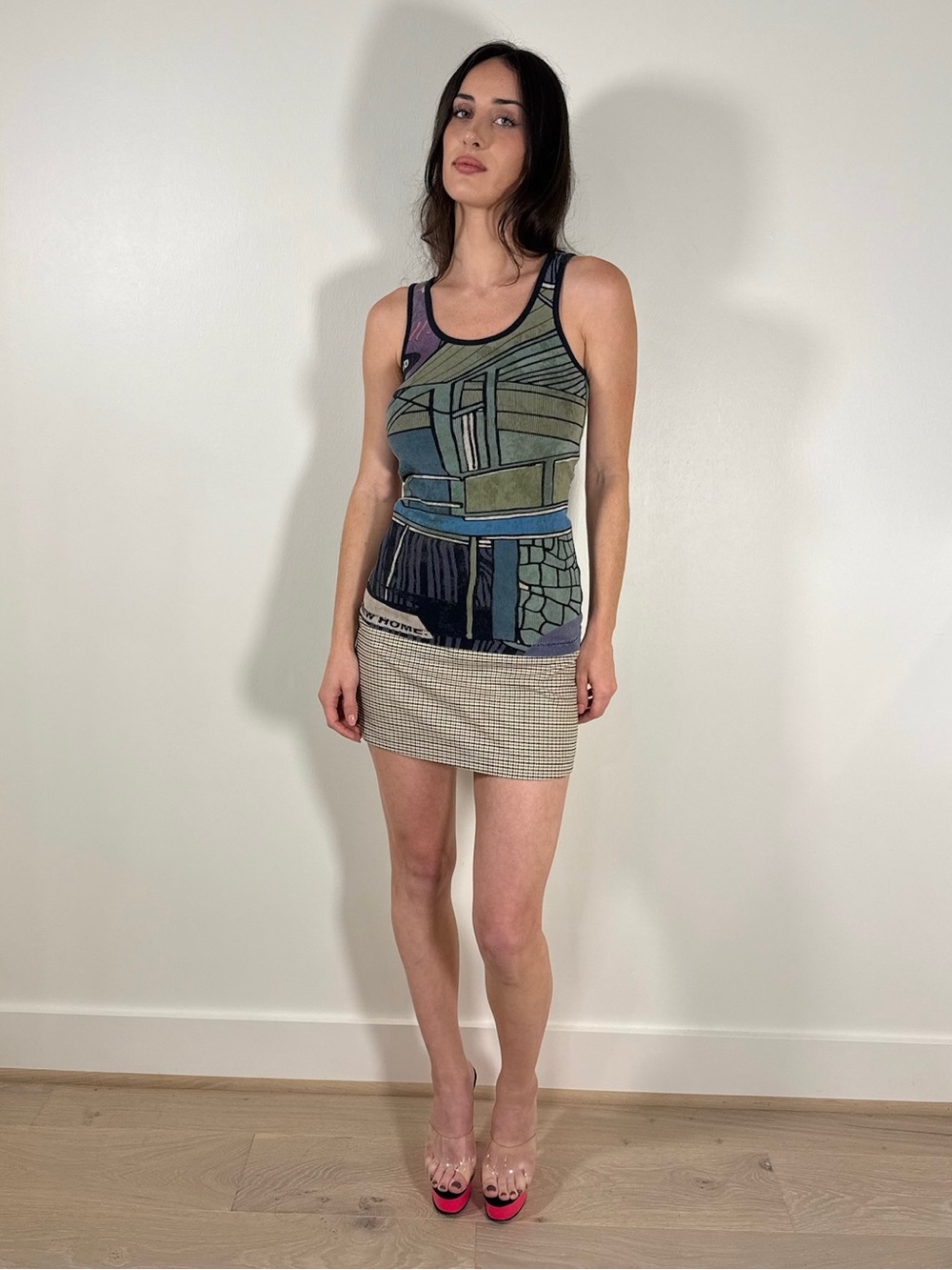 Custo Barcelona Geometric Print Tank Top in Green and Blue